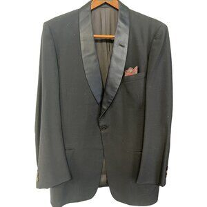 Vintage Linett Formal Tuxedo Jacket Black Satin Lapel Single-Breasted 42R